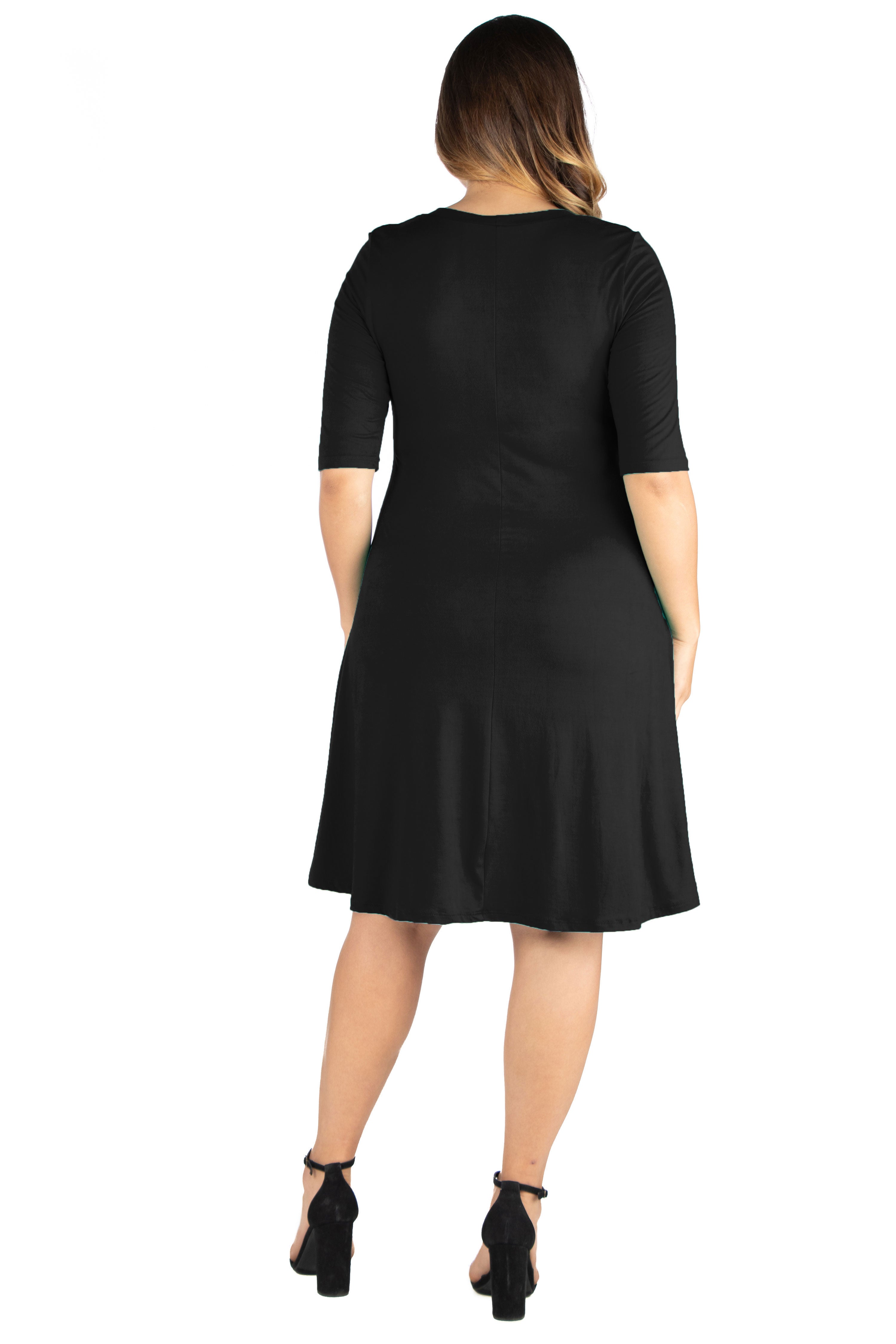 Elbow Sleeve Plus Size Knee Length Dress, , alternate image number 1