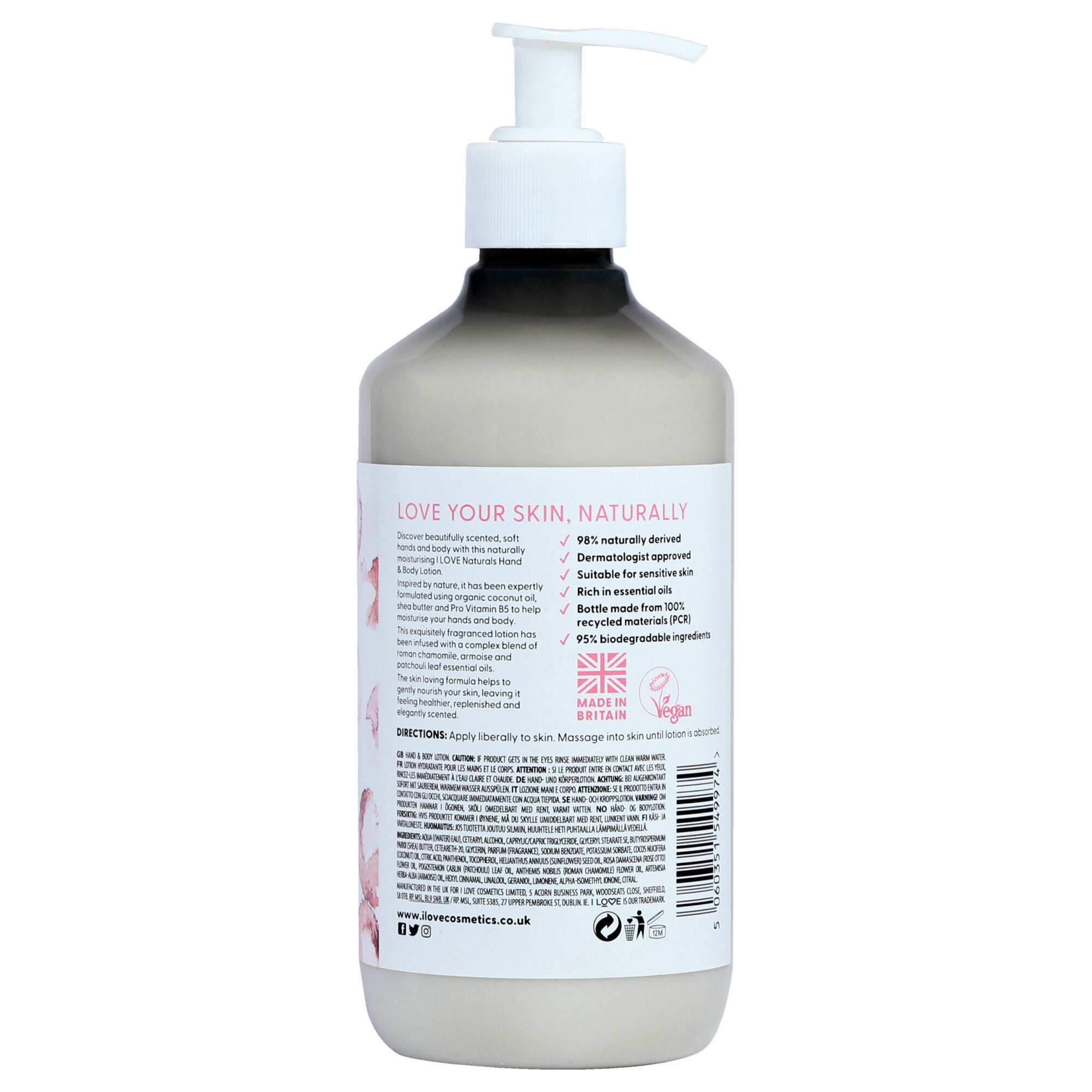 Naturals Hand and Body Lotion - Rose and Argan by I Love Cosmetics for Women - 16.9 oz Body Lotion, See Description, alternate image number 2