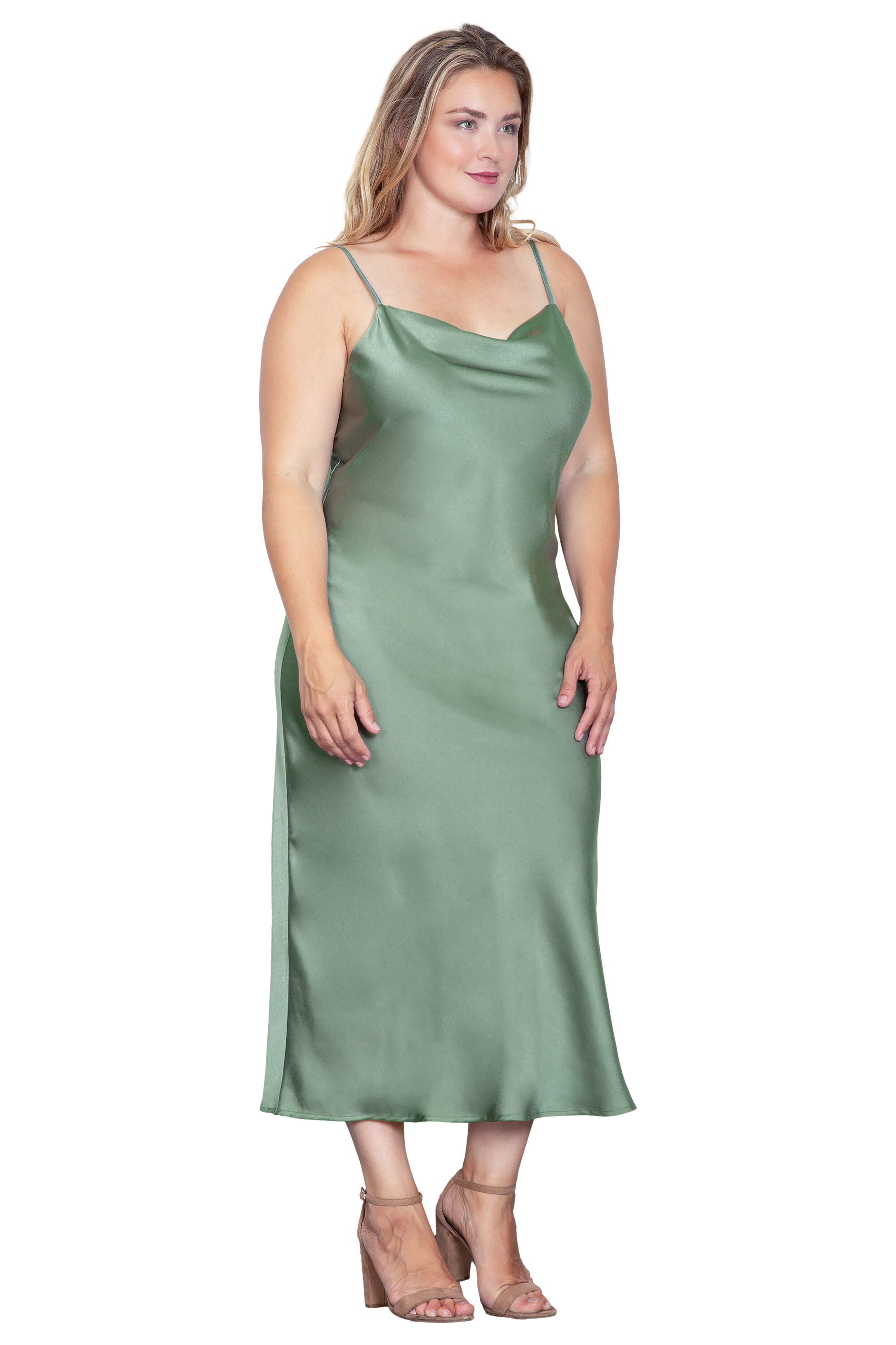 Cowl Neck Midi Tank Dress, Bayleaf / Light Green, alternate image number 2