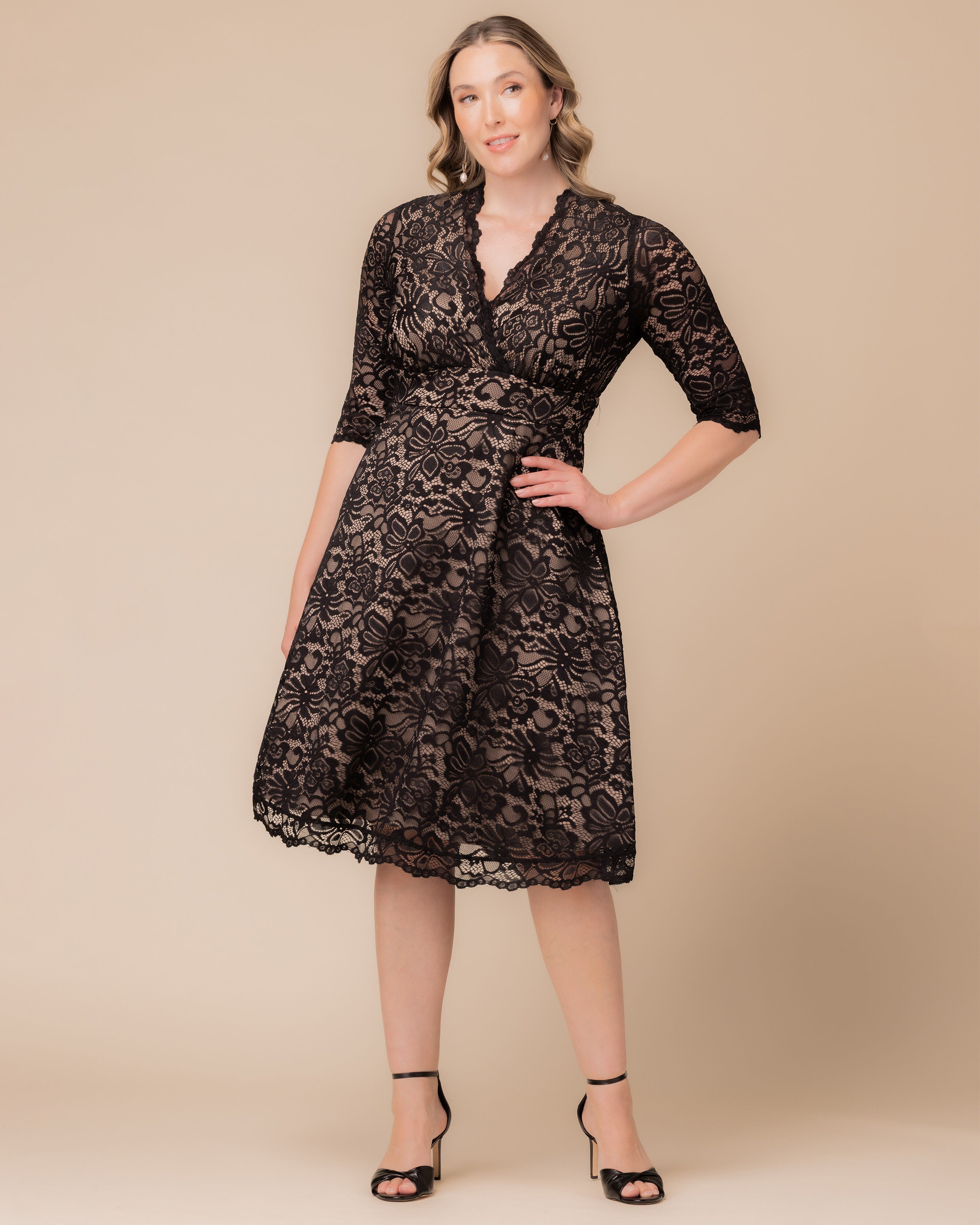 Mademoiselle Lace Cocktail Dress, BLACKNUDE / Black, alternate image number 3