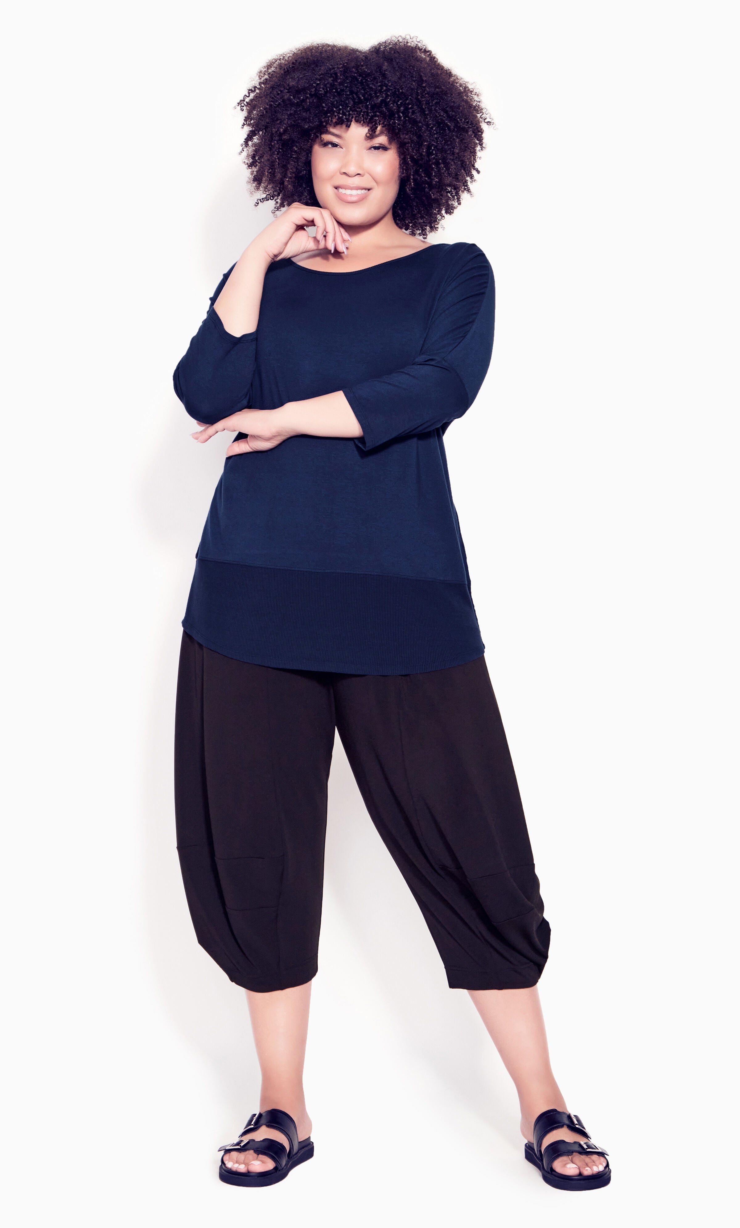 Contrast Rib Top - navy, , alternate image number 1