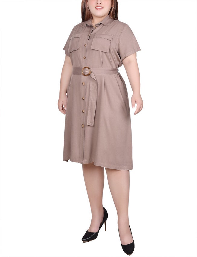 Short Sleeve Safari Style Dress, , alternate image number 5