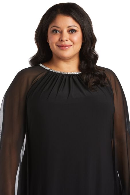 Chiffon Dress with Rhinestone Neckline and Sheer Capelet - Plus, , alternate image number null