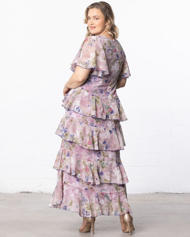 Tour de Flounce Evening Gown, Lilac Floral Print, alternate image number null