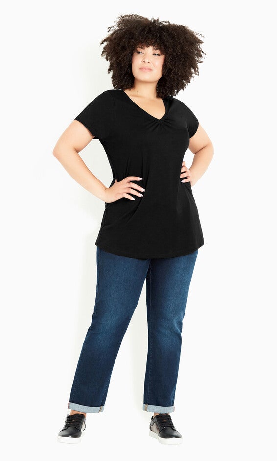 Cotton Gather V Top - black, , alternate image number 1