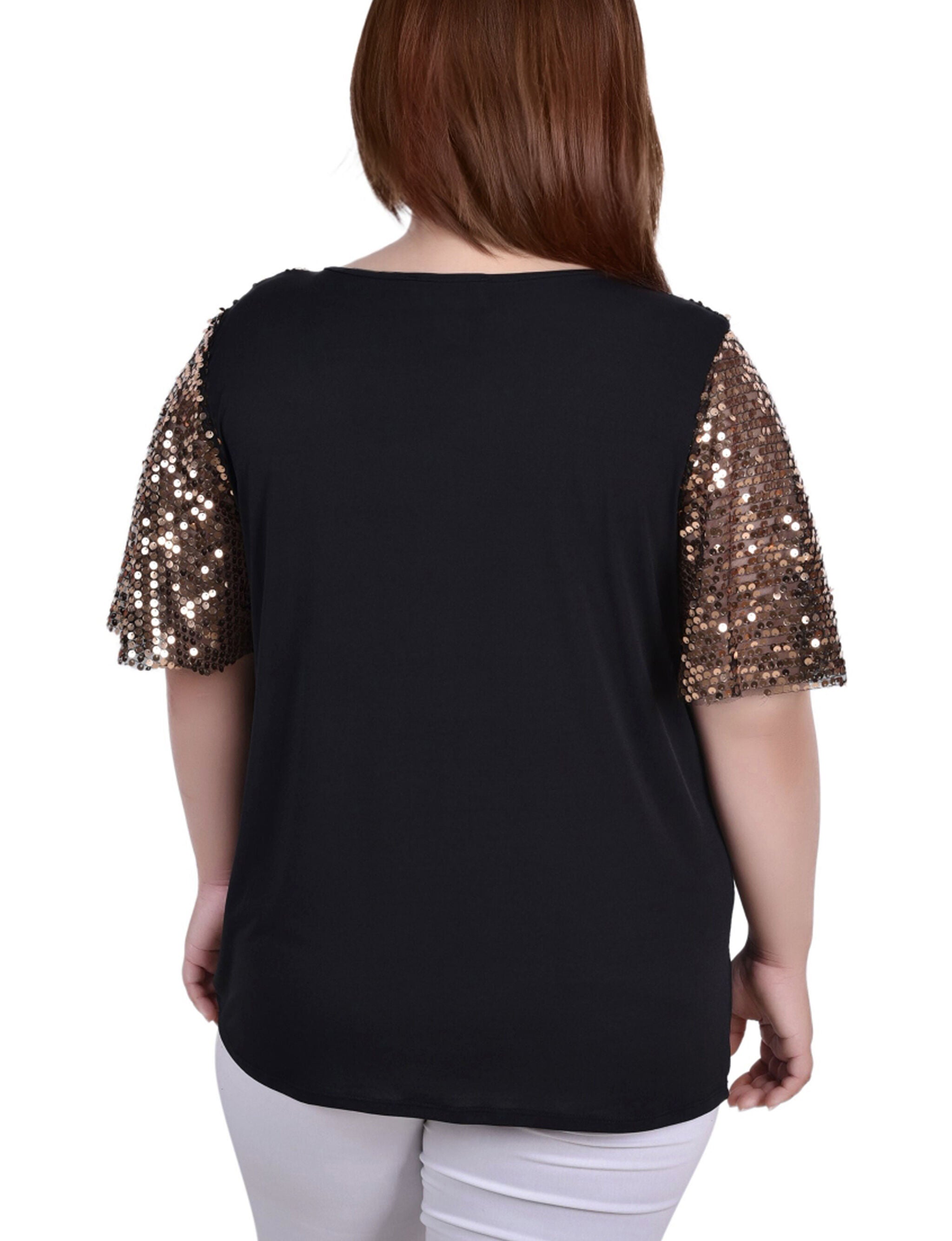 Short Sleeve Sequined Poncho, Gold Discoball, alternate image number 2