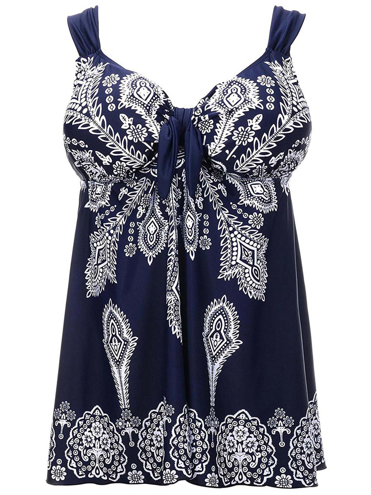 Retro Print Tankini Swimdress, Navy / blue, hi-res image number 0