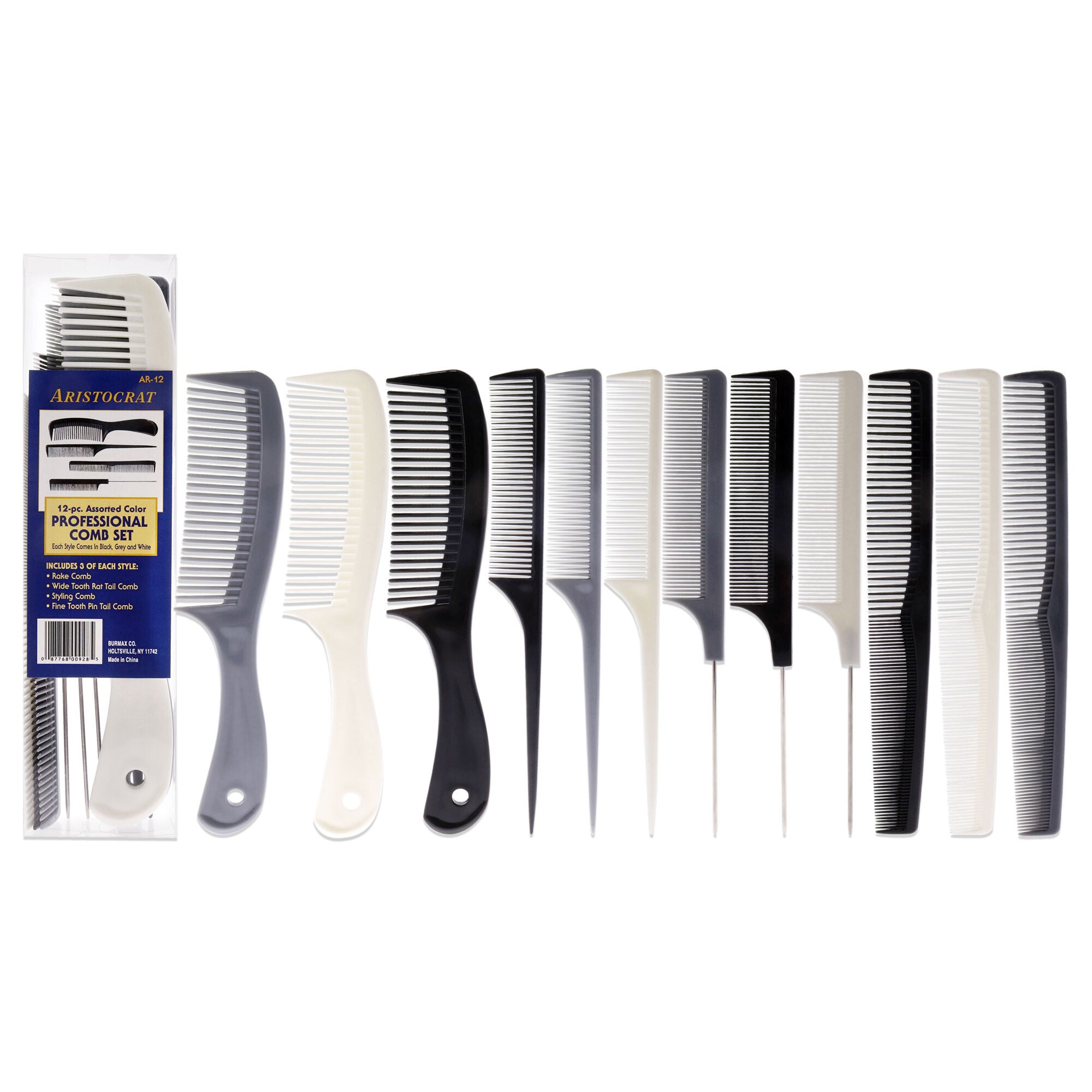 Assorted Color Professional Comb Set by Aristocrat for Unisex - 12 Pc Comb, See Description, hi-res image number 0