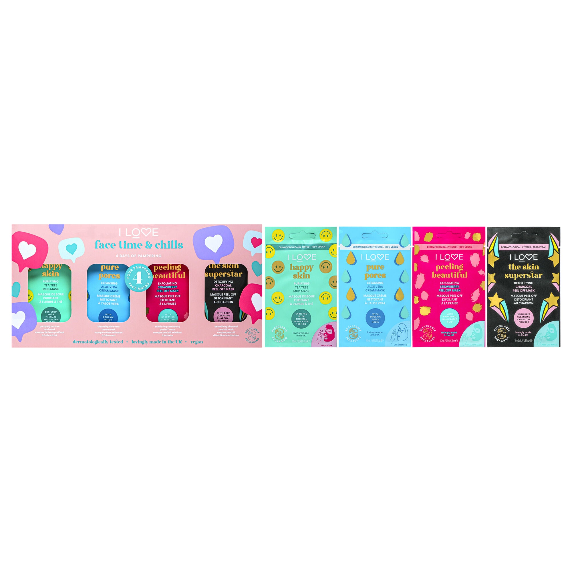 Face Time and Chills Face Mask by I Love Cosmetics for Women - 4 Pc Set, See Description, hi-res image number 0