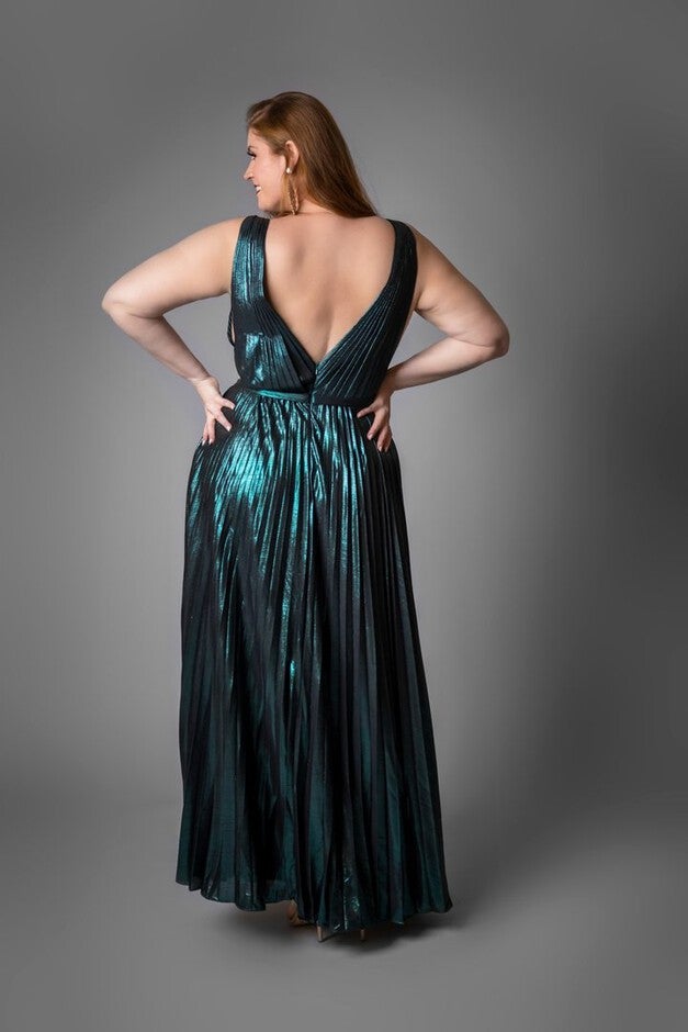 Madison Metallic Pleated Gown, , alternate image number 1