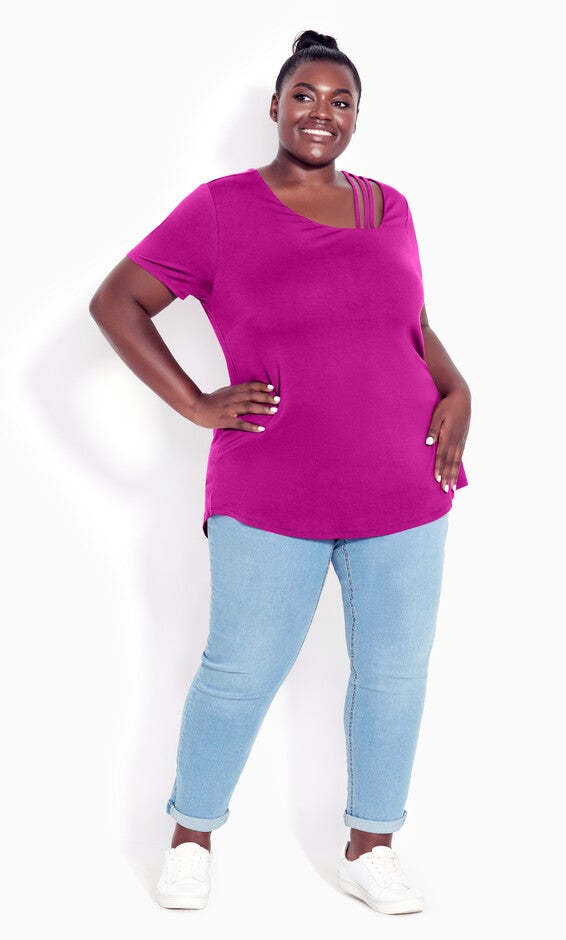 V Cut Out Top - cerise, , alternate image number 1