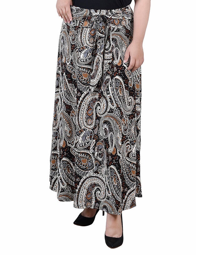 Maxi Skirt With Sash Waist Tie, BrownPaisley, hi-res image number null