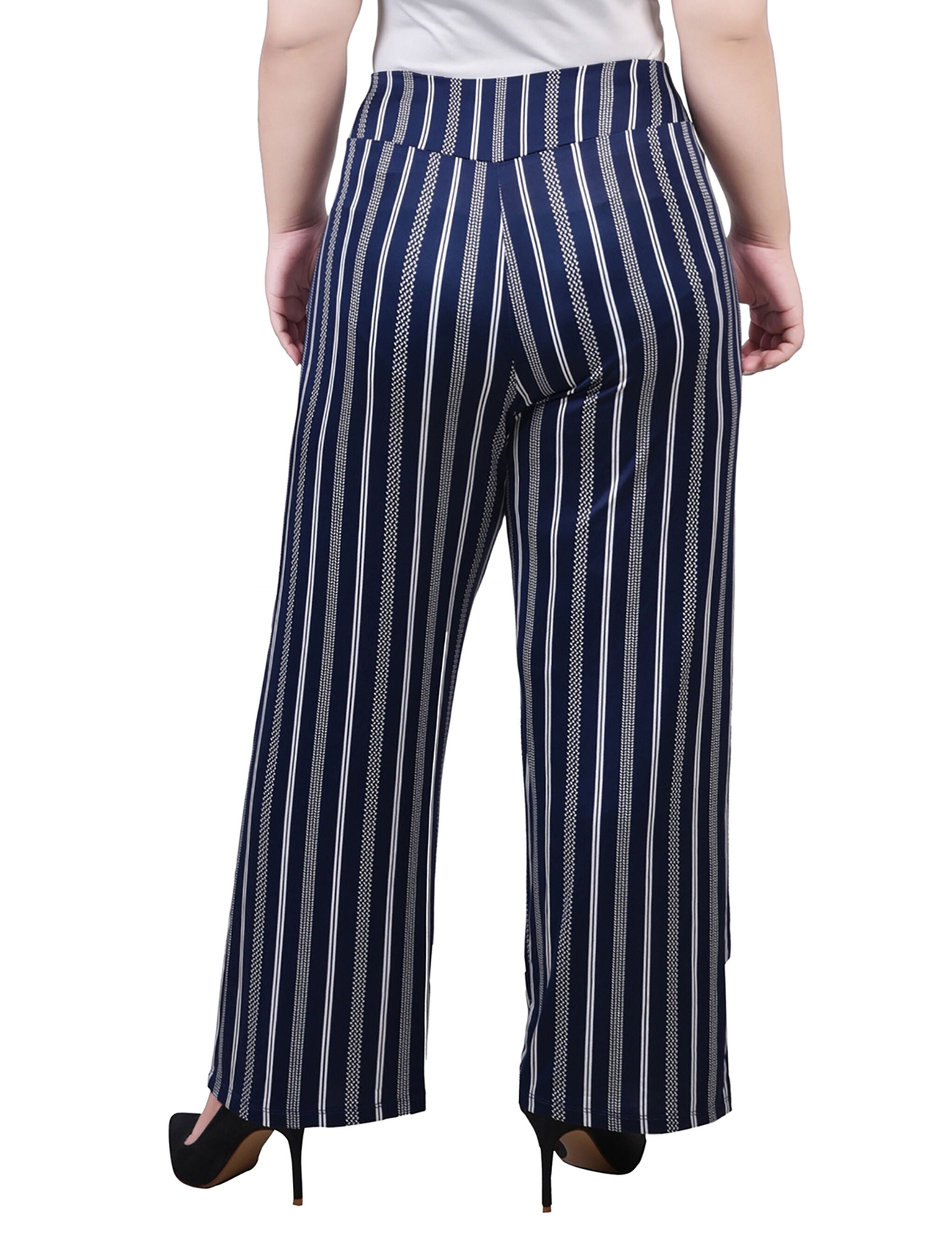 Cropped Pull On Pants With Sash, Navy Geo Stripe, alternate image number 2