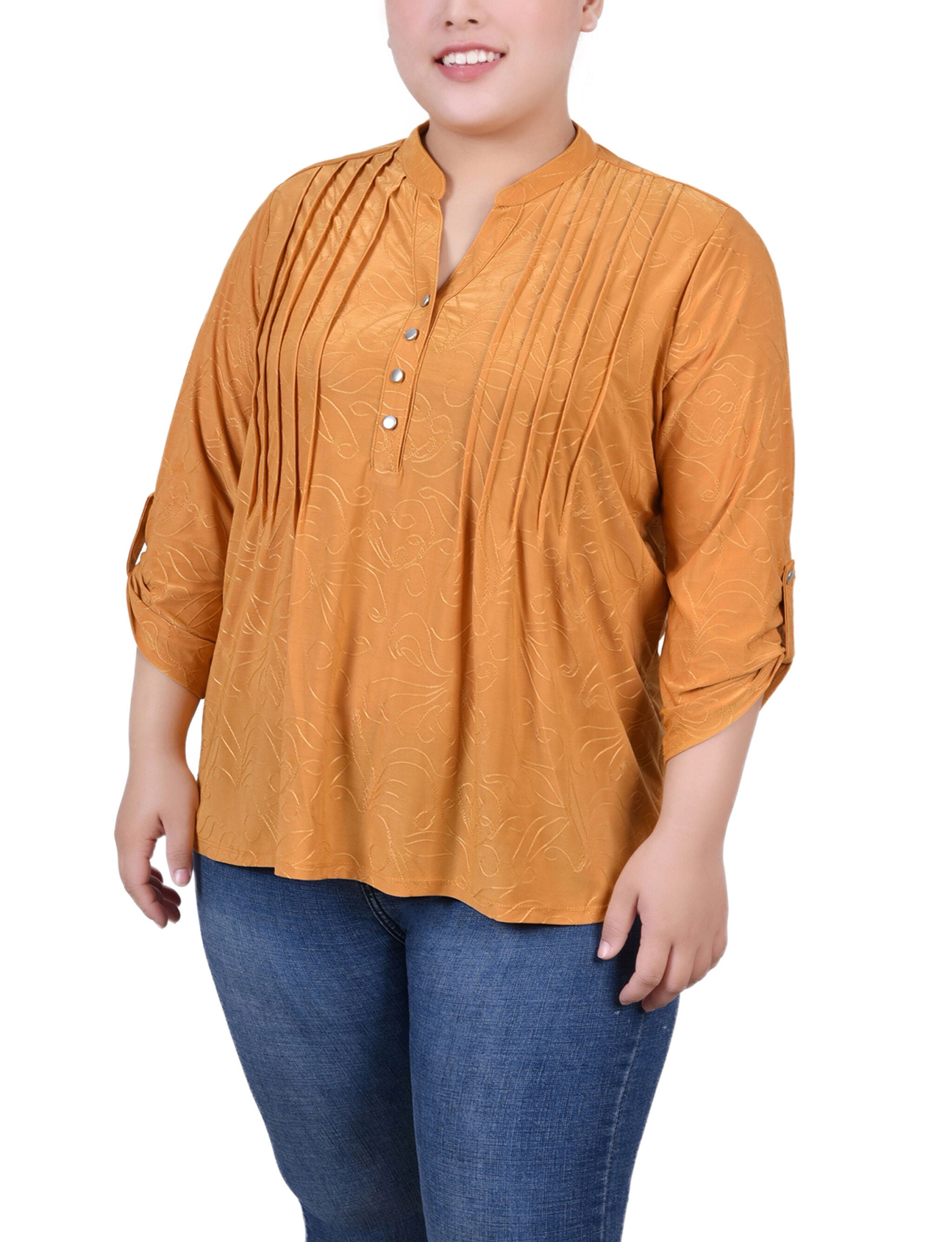 3/4 Roll Tab Pullover Top, Inca Gold, hi-res image number 0