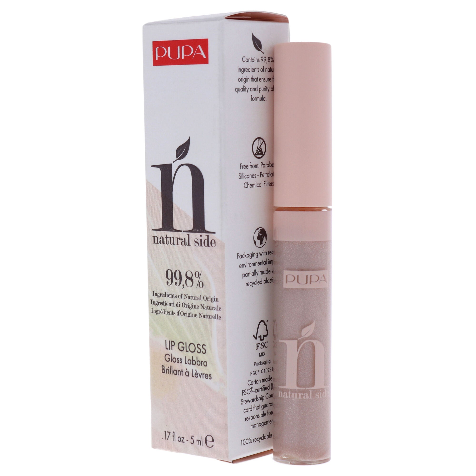 Natural Side Lip Gloss - 001 Light Rose by Pupa Milano for Women - 0.17 oz Lip Gloss, See Description, alternate image number 3