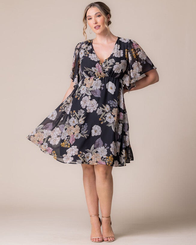 Florence Flutter Sleeve Dress, Midnight Peony Print, hi-res image number 0