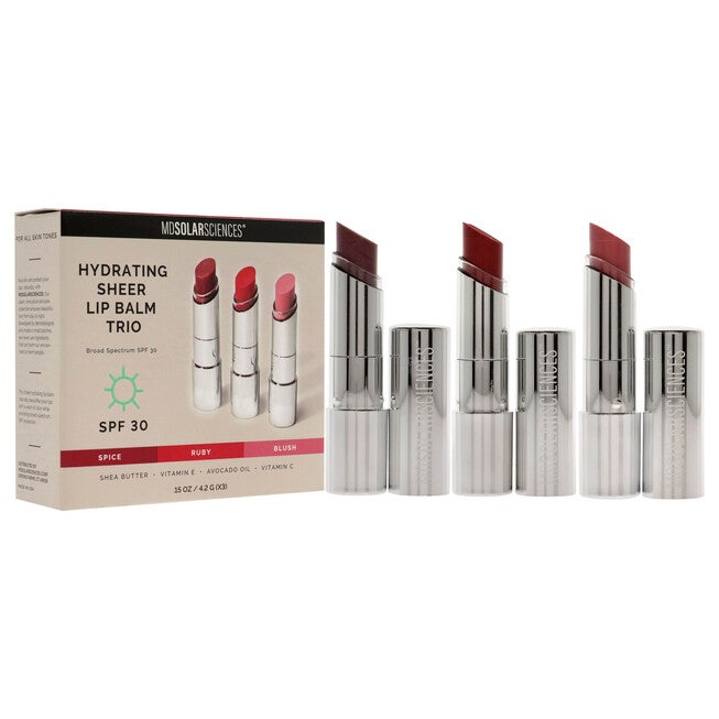 Hydrating Sheer Lip Balm Trio SPF 30 by MDSolarSciences for Women - 3 Pc 0.15oz Lip Balm - Spice, 0.15oz Lip Balm - Ruby, 0.15oz Lip Balm - Blush, See Description, alternate image number 1