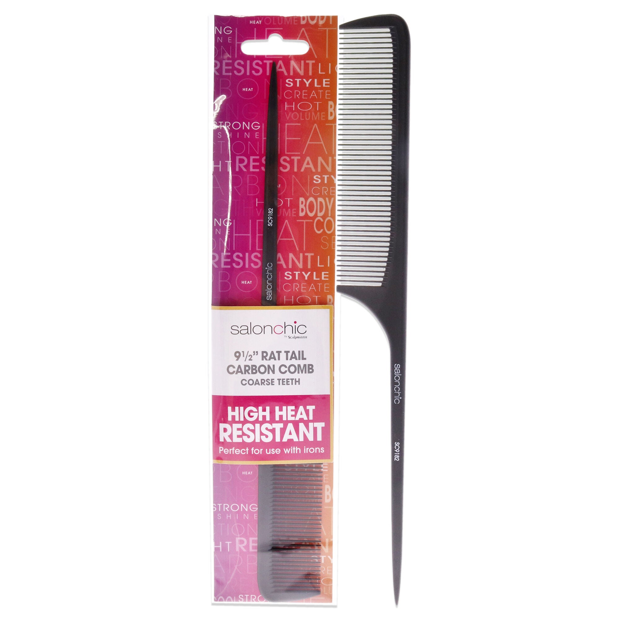 Rat Tail Carbon Comb High Heat Resistant 9.5 - Coarse Teeth by SalonChic for Unisex - 1 Pc Comb, See Description, hi-res image number 0