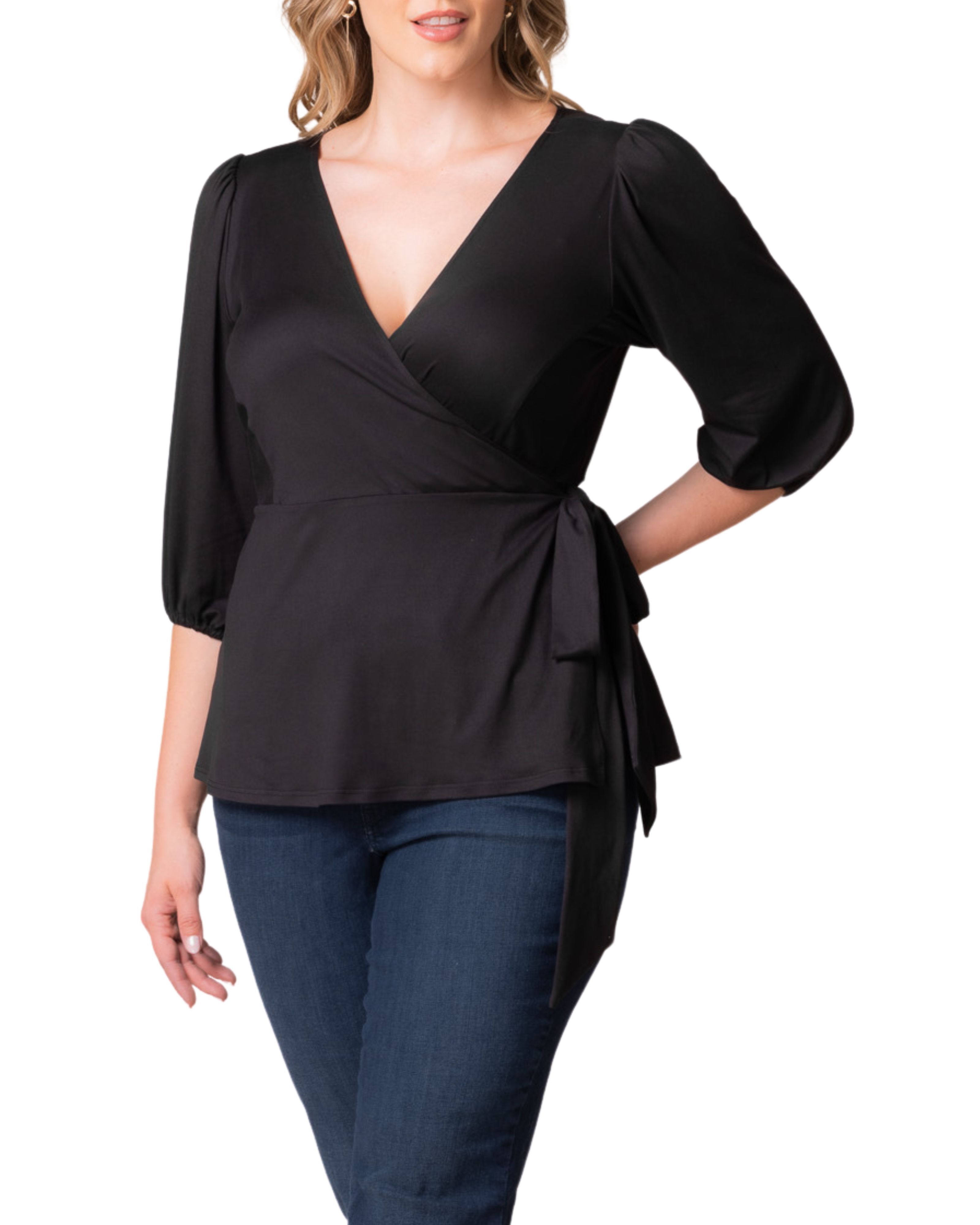 Nina Wrap Top, BLACK NOIR / Black, hi-res image number 0