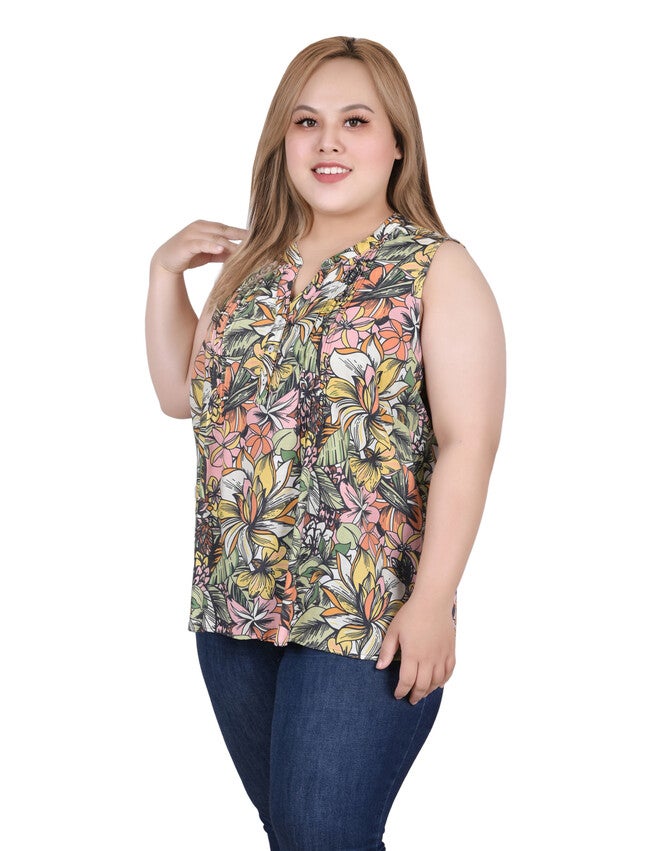 Sleeveless Pintucked Blouse, , alternate image number null