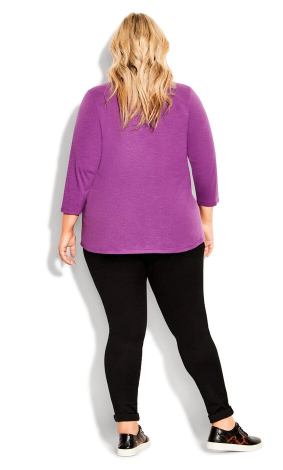 Notch Neck 3/4 Sleeve Plain Tee - deep lilac, , alternate image number 3