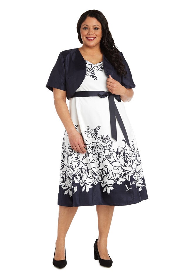 High-Low Floral Dress with Removable Jacket, Navy, hi-res image number null