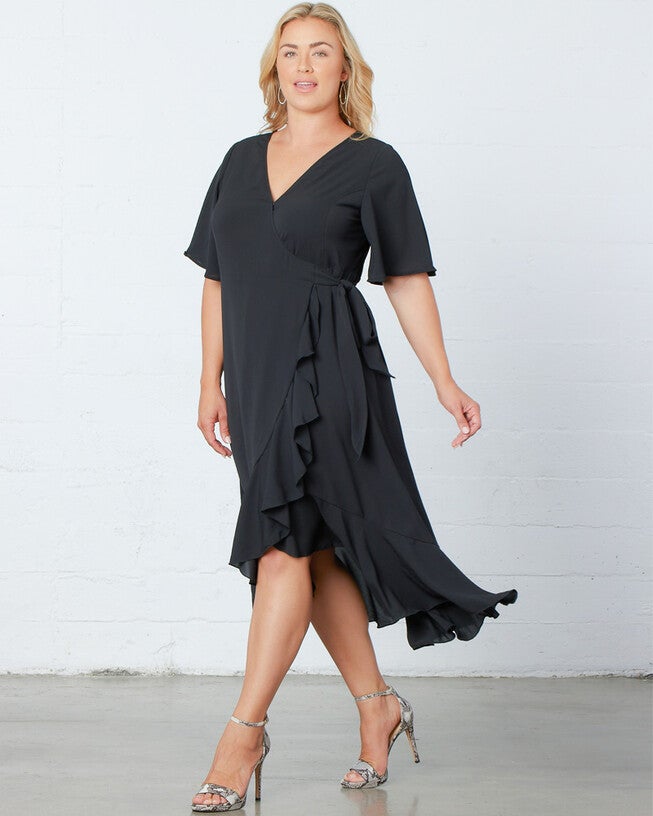 Chloe Crepe Wrap Dress, Black Noir, hi-res image number null