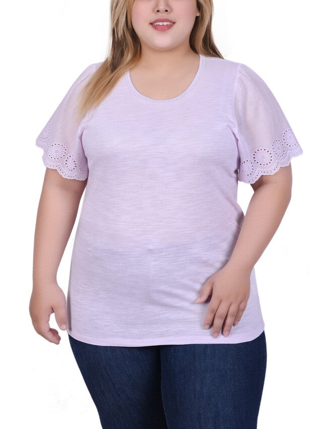 Short Flutter Eyelet Sleeve Top, Lilac / purple, hi-res image number 0