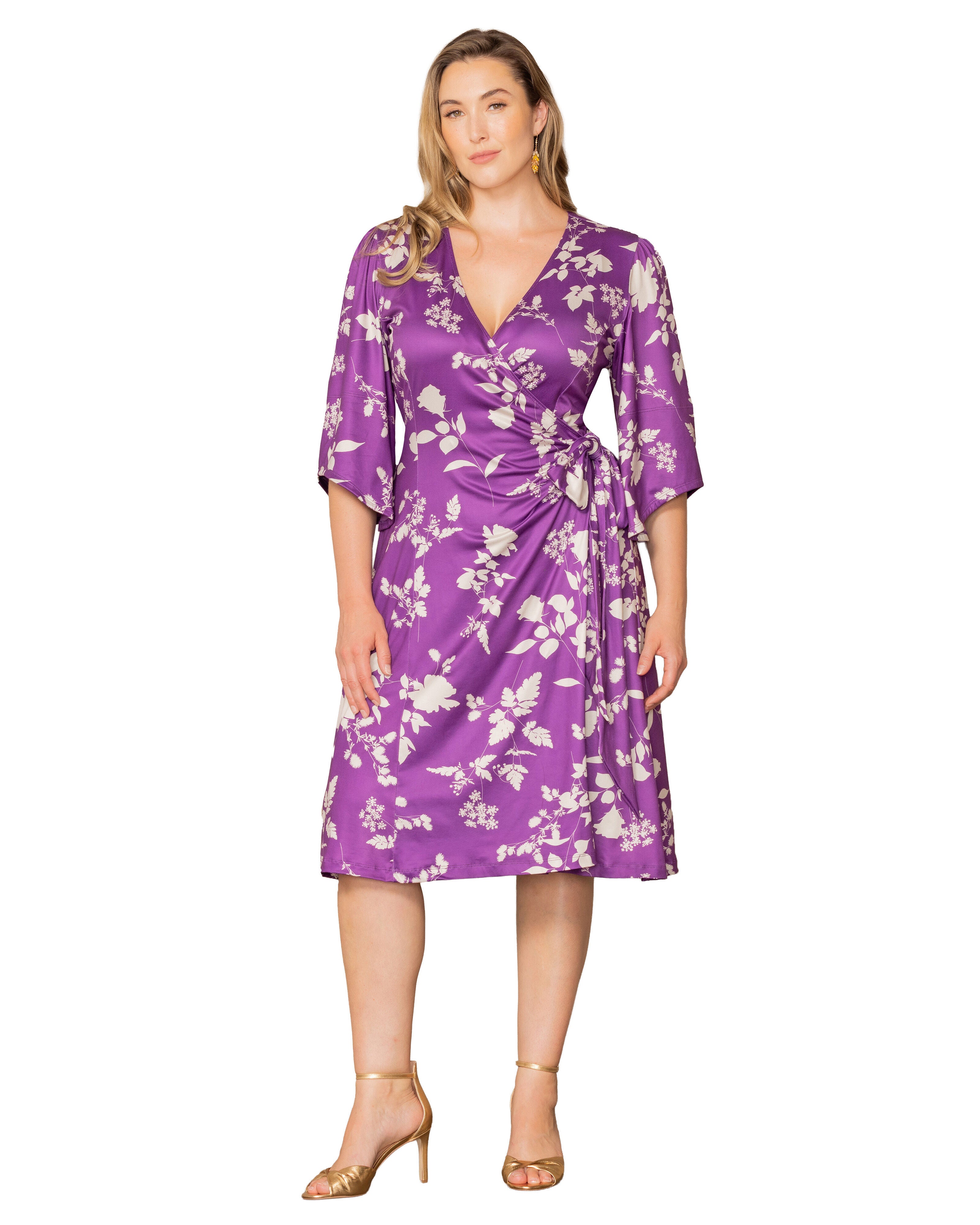 Gemini Wrap Dress, PURPLE BLOOMS / Purple, hi-res image number 0