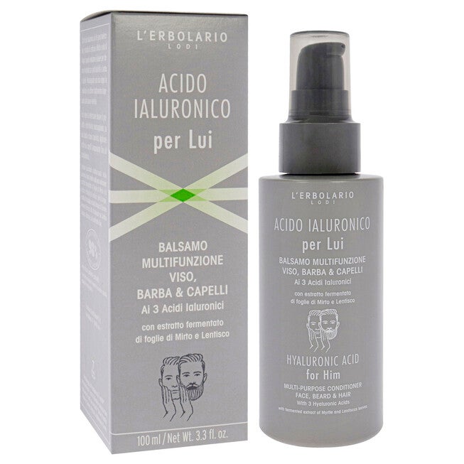 Hyaluronic Acid Multipurpose Conditioner Face Beard and Hair by LErbolario for Men - 3.3 oz Conditioner, See Description, alternate image number 2