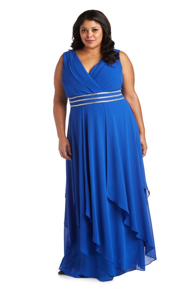 Long Sleeveless Neck Matte Chiffon Dress, Cobalt, hi-res image number null
