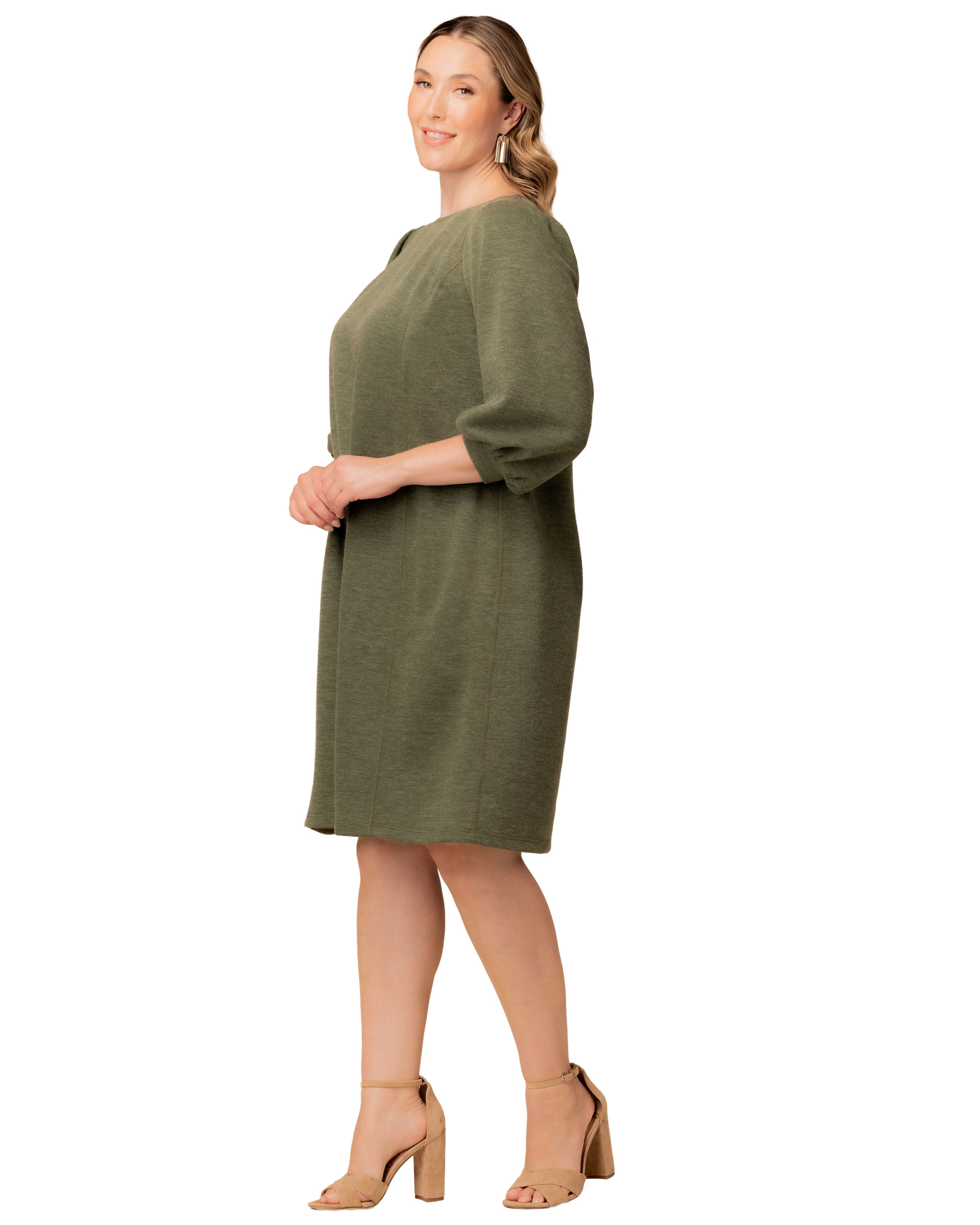 Madison Sweater Knit Shift Dress, FOREST GREEN / Forest Green, alternate image number 3