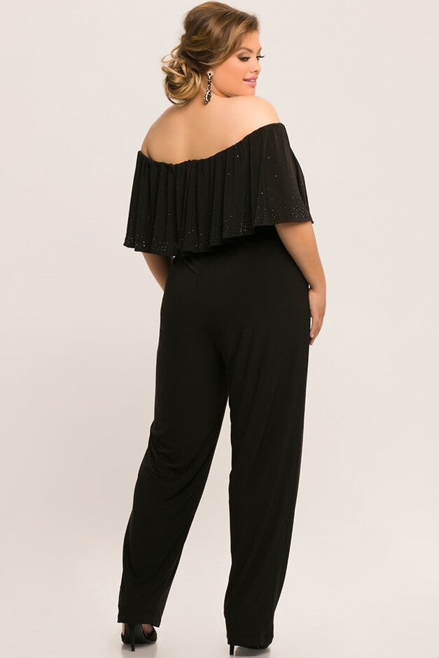 Daytona Plus Size Black Off-the-Shoulder Jumpsuit, , alternate image number null