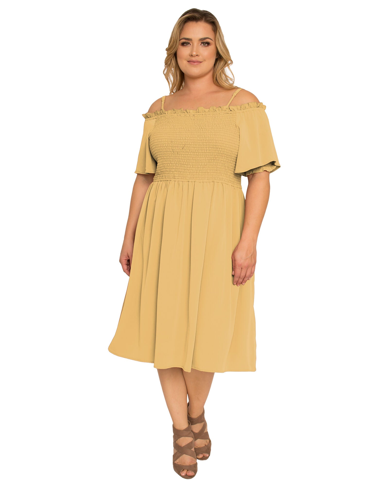 Gabi Plus Size Off The Shoulder Smocked Georgette Dress, , alternate image number 6