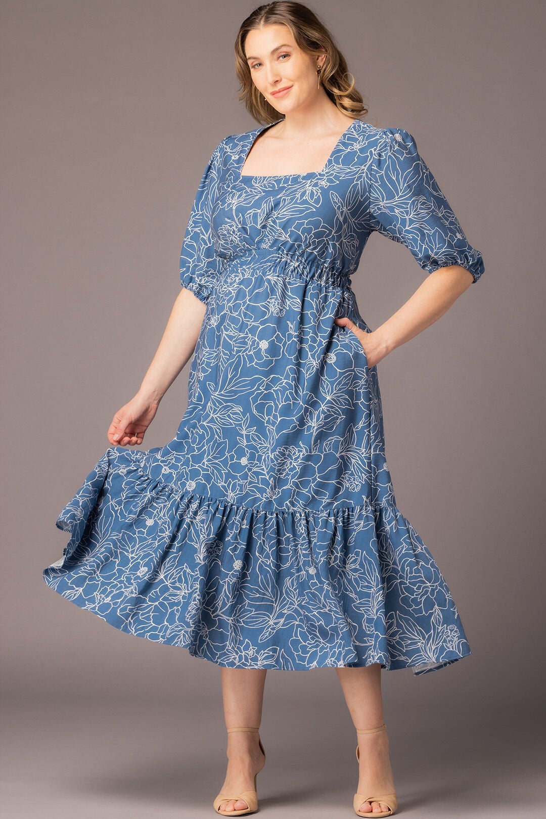 Bailey Square Neck Midi Dress, Blue Floral Print / Light Blue, alternate image number 4