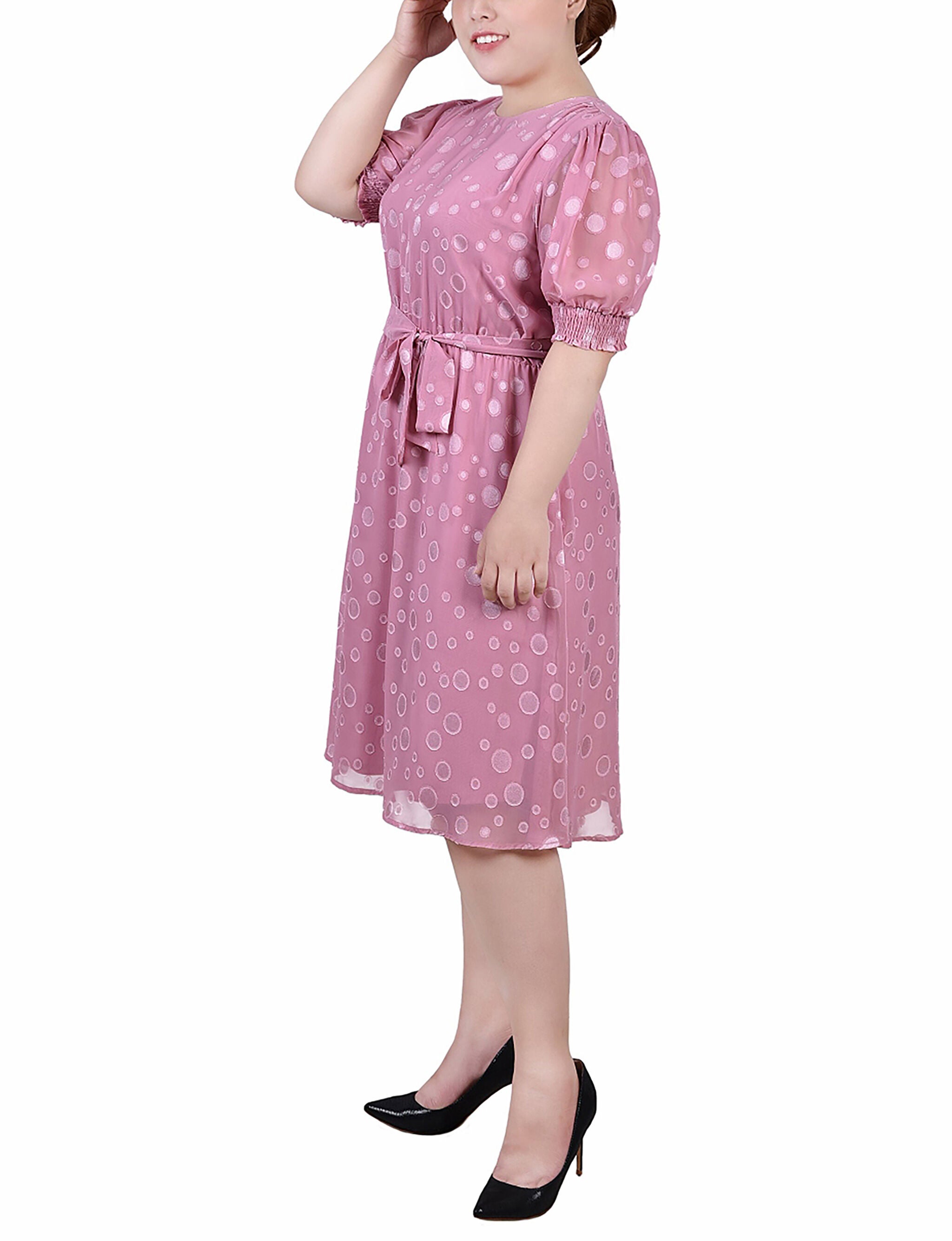 Elbow Sleeve Swiss Dot Dress, Lilas, alternate image number 1