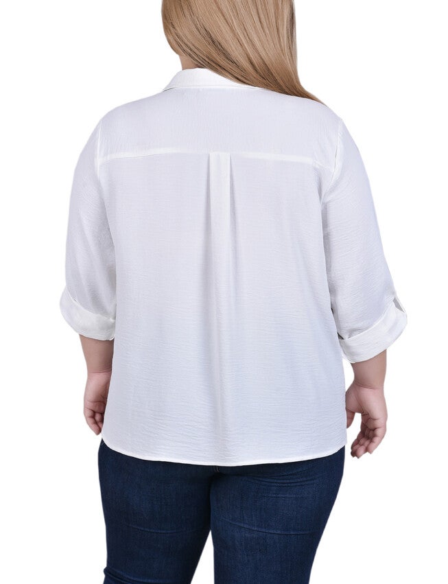 Long Sleeve Roll Tab Blouse, Ivory, alternate image number 2