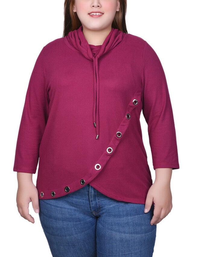 3/4 Slv Top With Grommet Hem, Raspberry Radiance, hi-res image number 0
