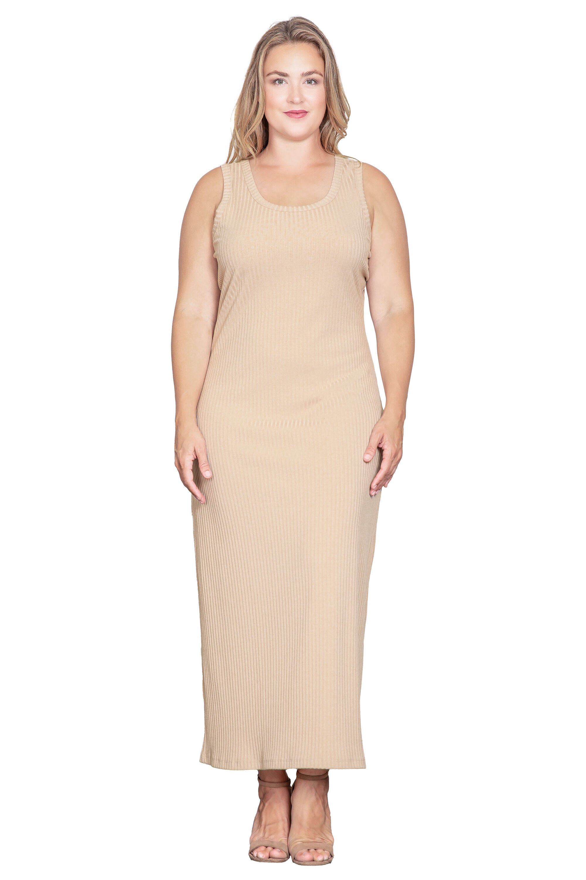 Sleeveless Rib-Knit Maxi Dress, Wheat / Beige, hi-res image number 0