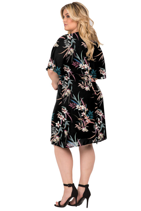 Plus Size Modern Womens V-Neck Kimono Wrap Dress Above The Knee Length, , alternate image number null