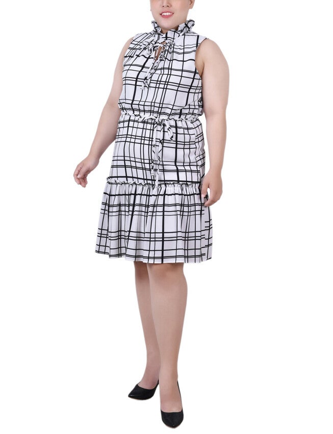 Sleeveless Tiered Dress, White Black Line Box, hi-res image number 0