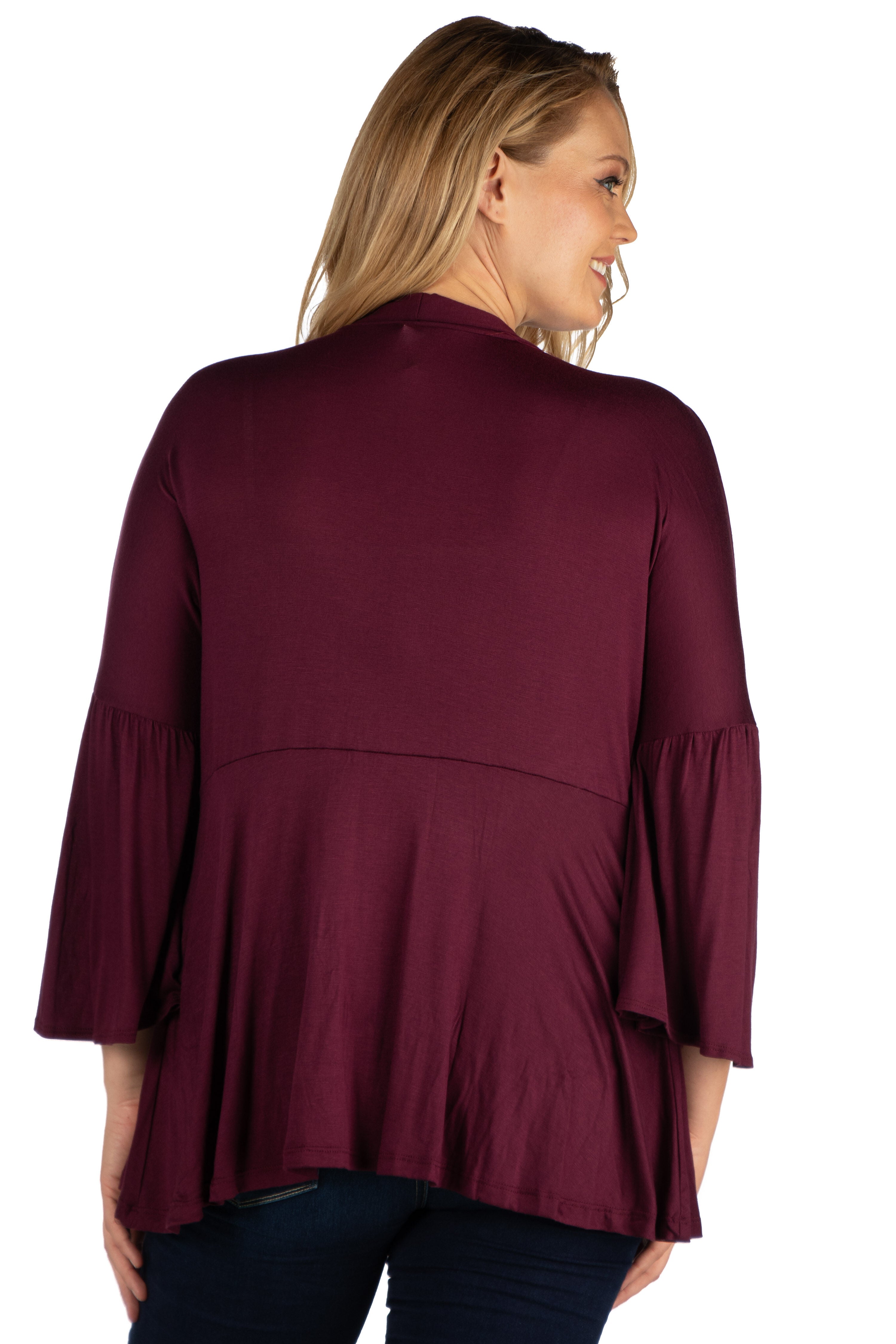 Bell Sleeve Flared Open Front Plus Size Cardigan, , alternate image number 1