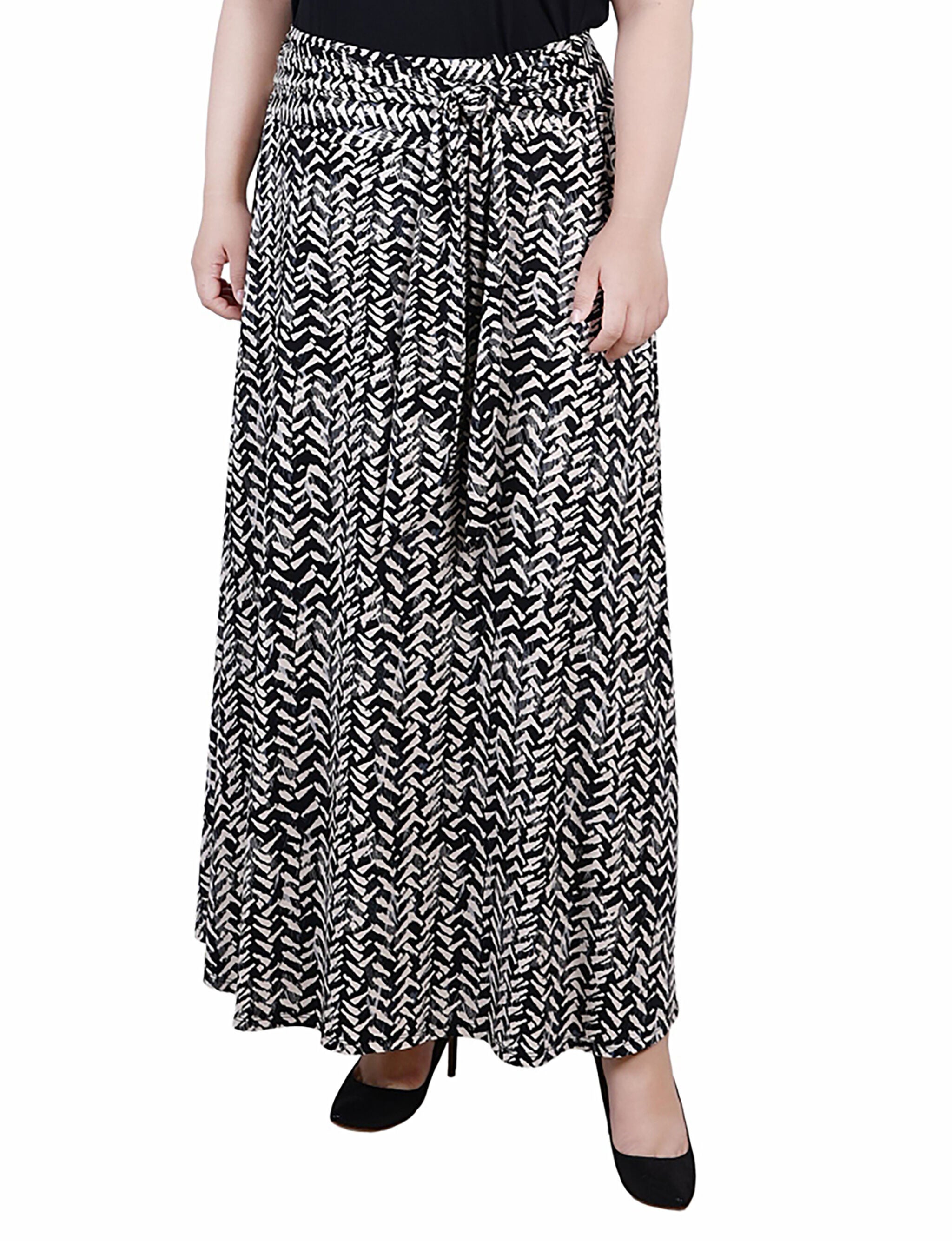 Maxi Skirt With Sash Waist Tie, Black Ivory Chervon, hi-res image number 0