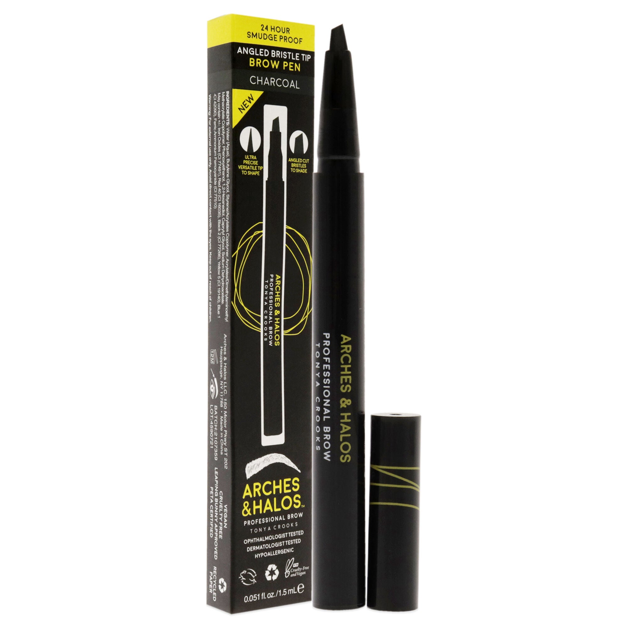 Angled Bristle Tip Waterproof Brow Pen - Charcoal by Arches and Halos for Women - 0.051 oz Eyebrow Pencil, See Description, alternate image number 1