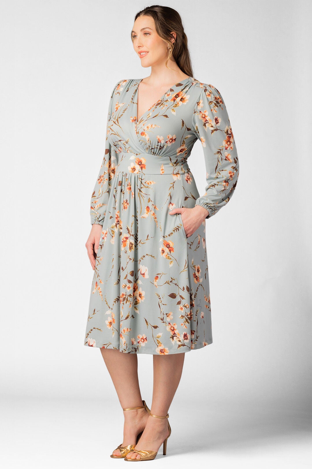 Diana Long Sleeve Dress, Spring Meadow / Sage Green, alternate image number 3
