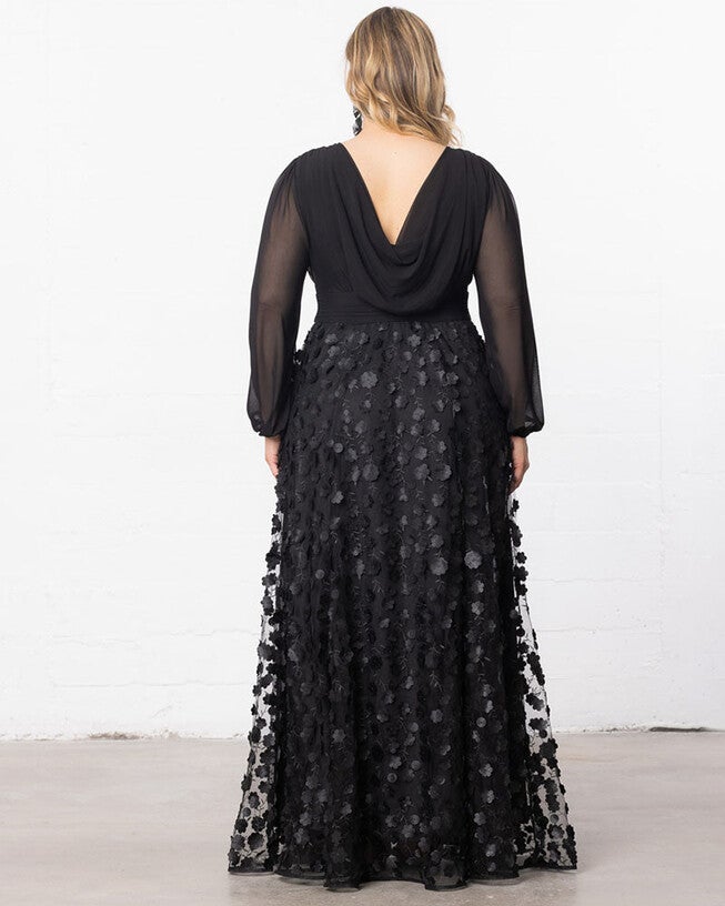 Blossoming Beauty Mesh Evening Gown, Onyx Blossoms, alternate image number null