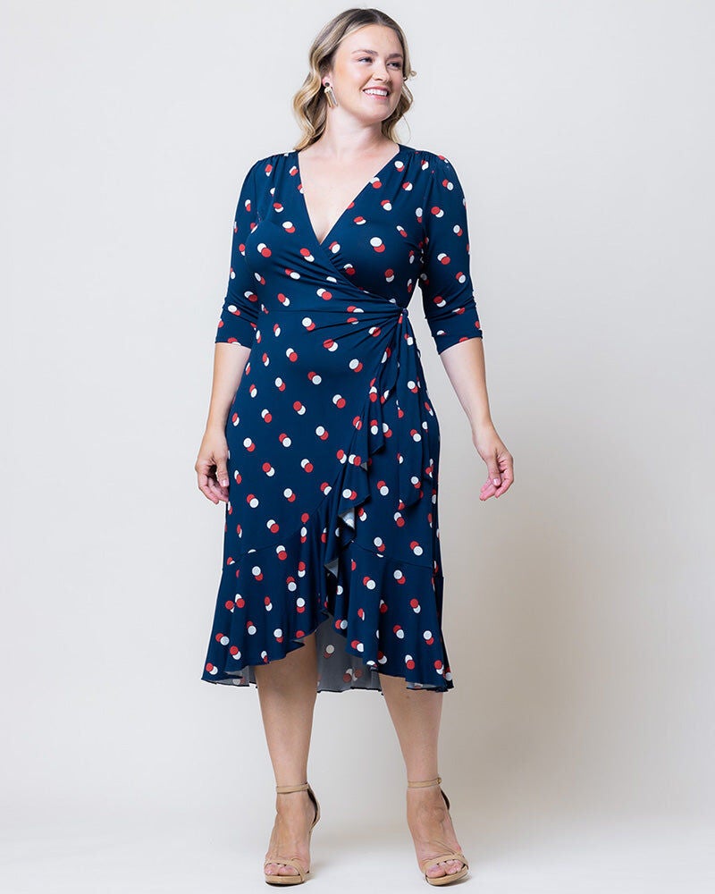 Flirty Flounce Wrap Dress, Navy Dot Duo, alternate image number 2