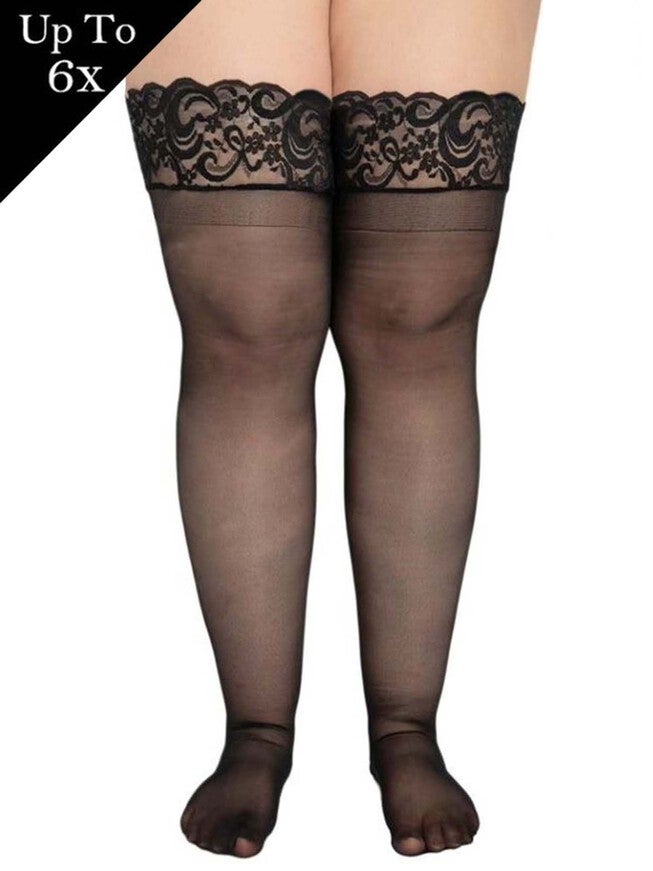 Lace Top Stay Up Stockings, Black, hi-res image number 0