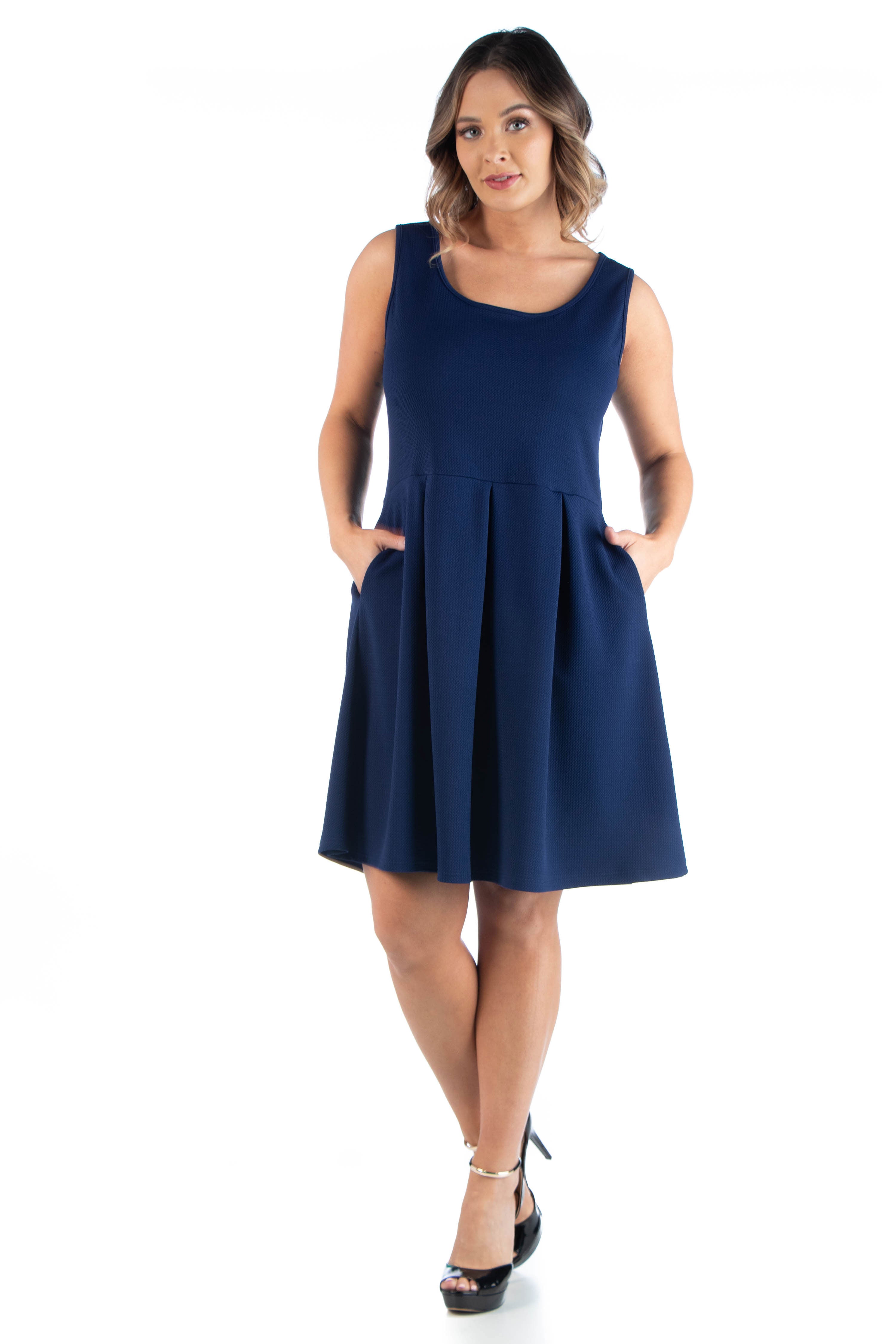 Sleeveless Plus Size Dress with Pockets, Navy, hi-res image number 0