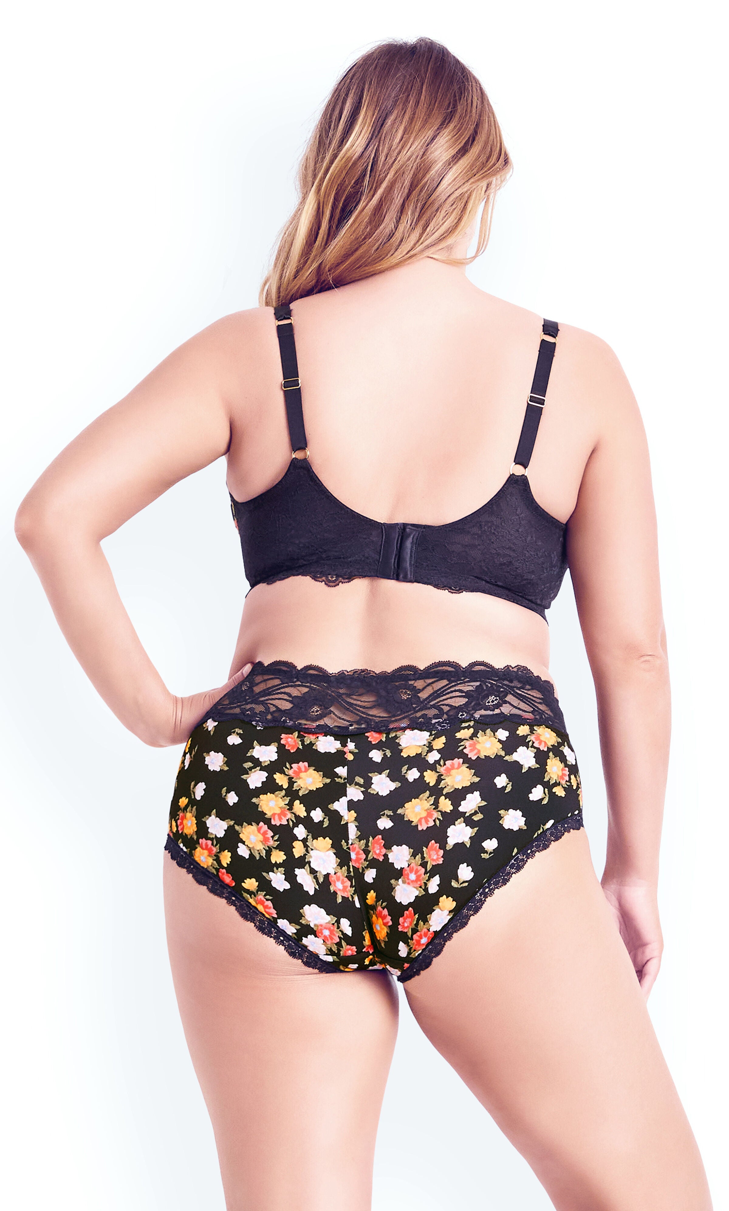 Smooth Print Plunge Bra - black floral, , alternate image number 1